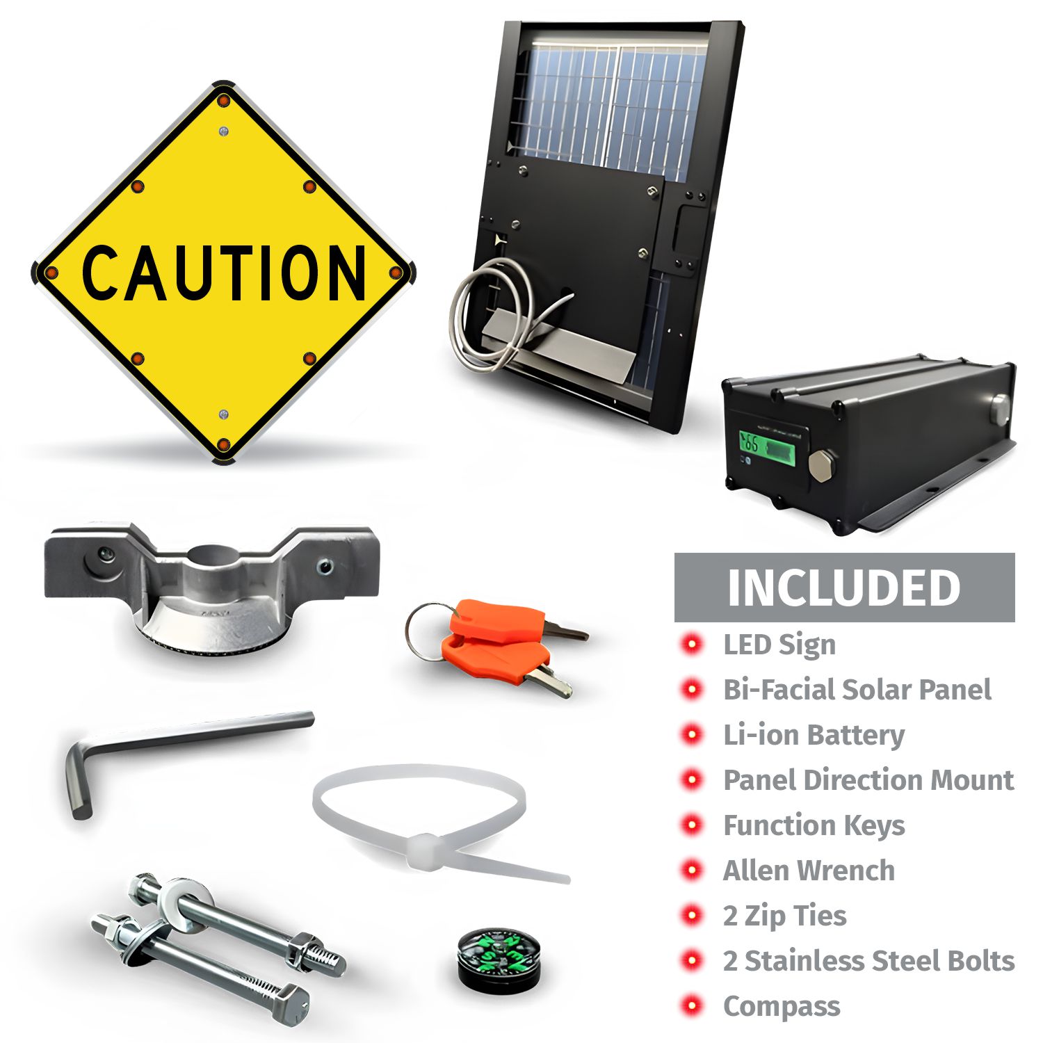 LED Solar Caution Sign