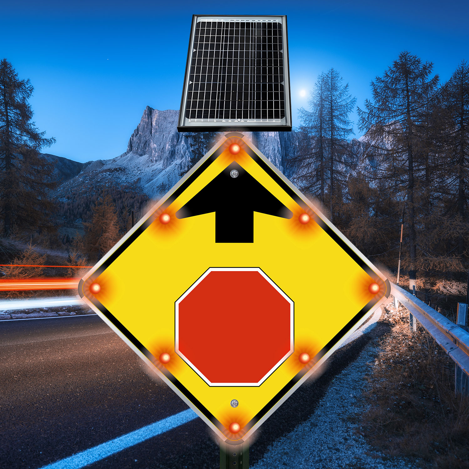 LED Solar Stop Ahead Sign