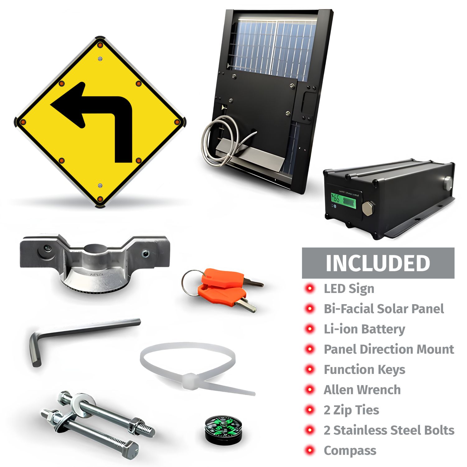 LED Solar Left Turn Ahead Sign