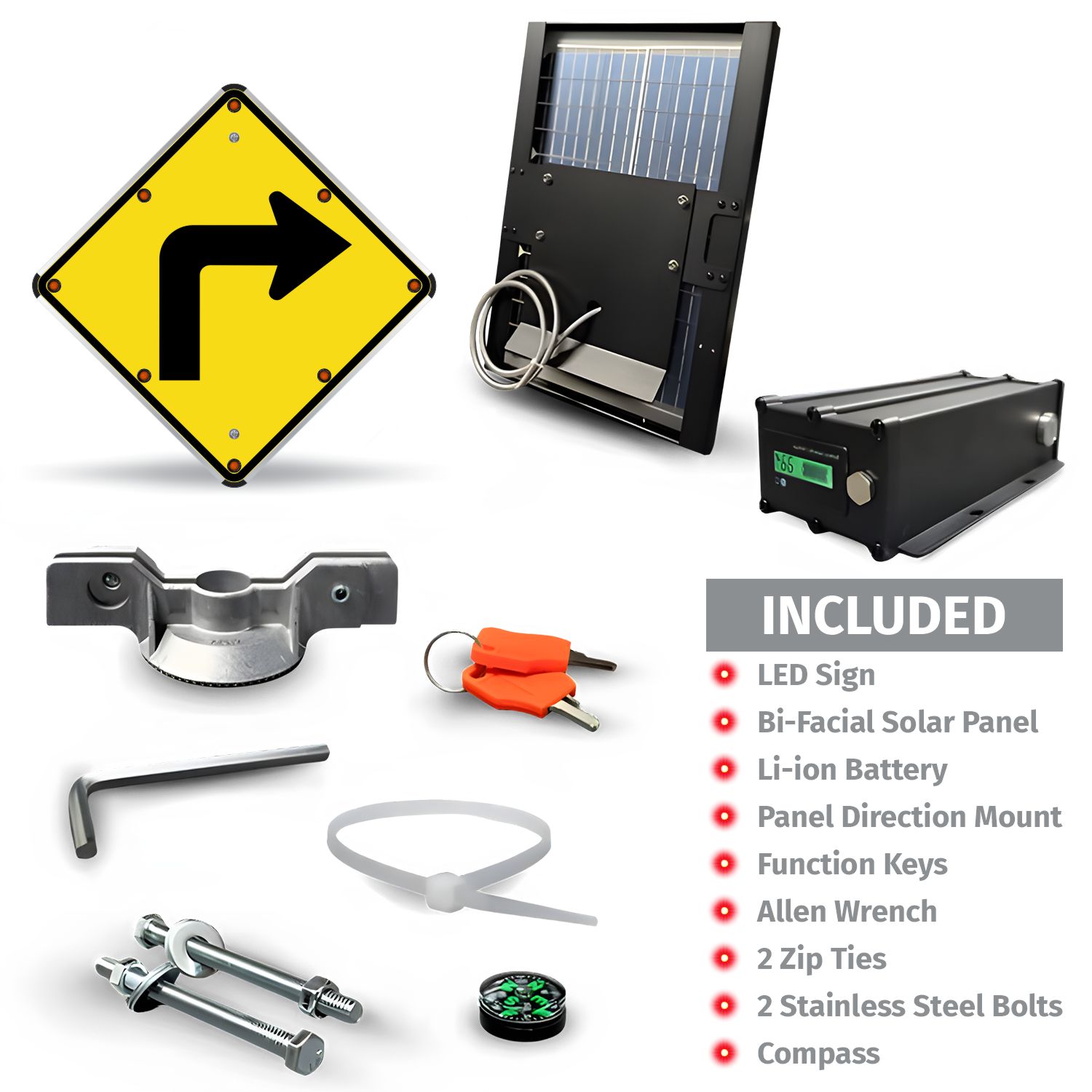 LED Solar Right Turn Ahead Sign