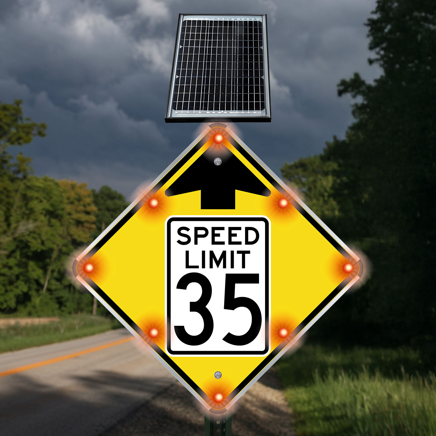 LED Solar Reduced Speed Limit 35 MPH Sign