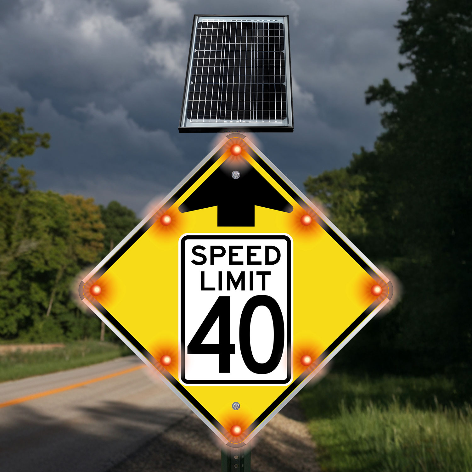 LED Solar Reduced Speed Limit 40 MPH Sign