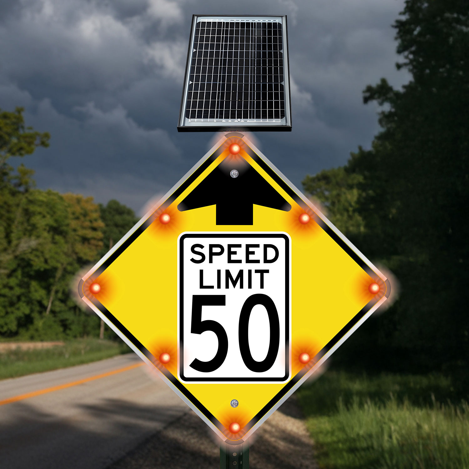 LED Solar Reduced Speed Limit 50 MPH Sign