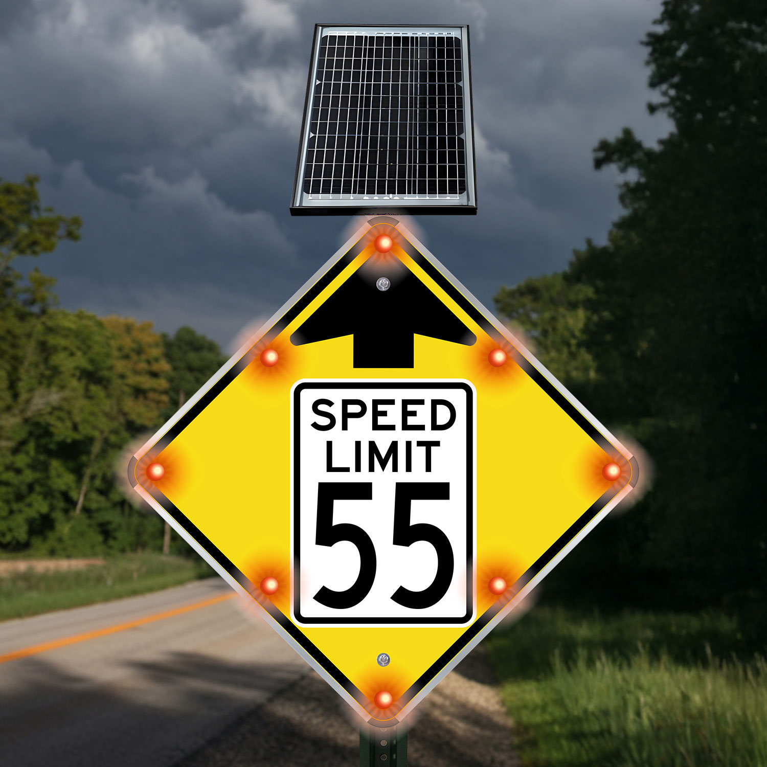 LED Solar Reduced Speed Limit 55 MPH Sign