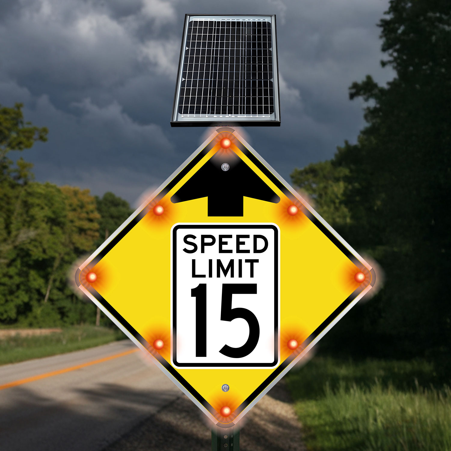 LED Solar Reduced Speed Limit 15 MPH Sign