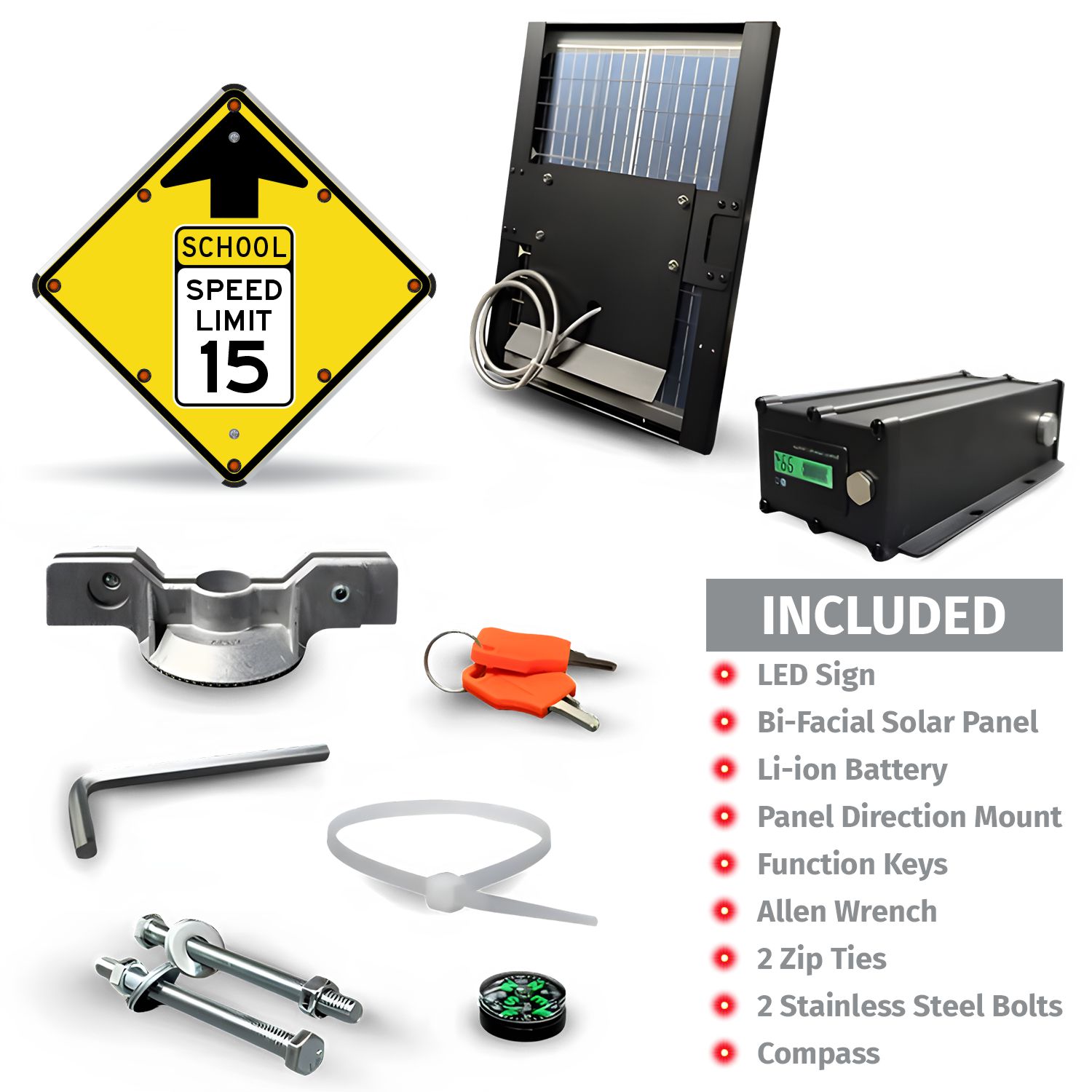 LED Solar School Speed Limit 15 Sign