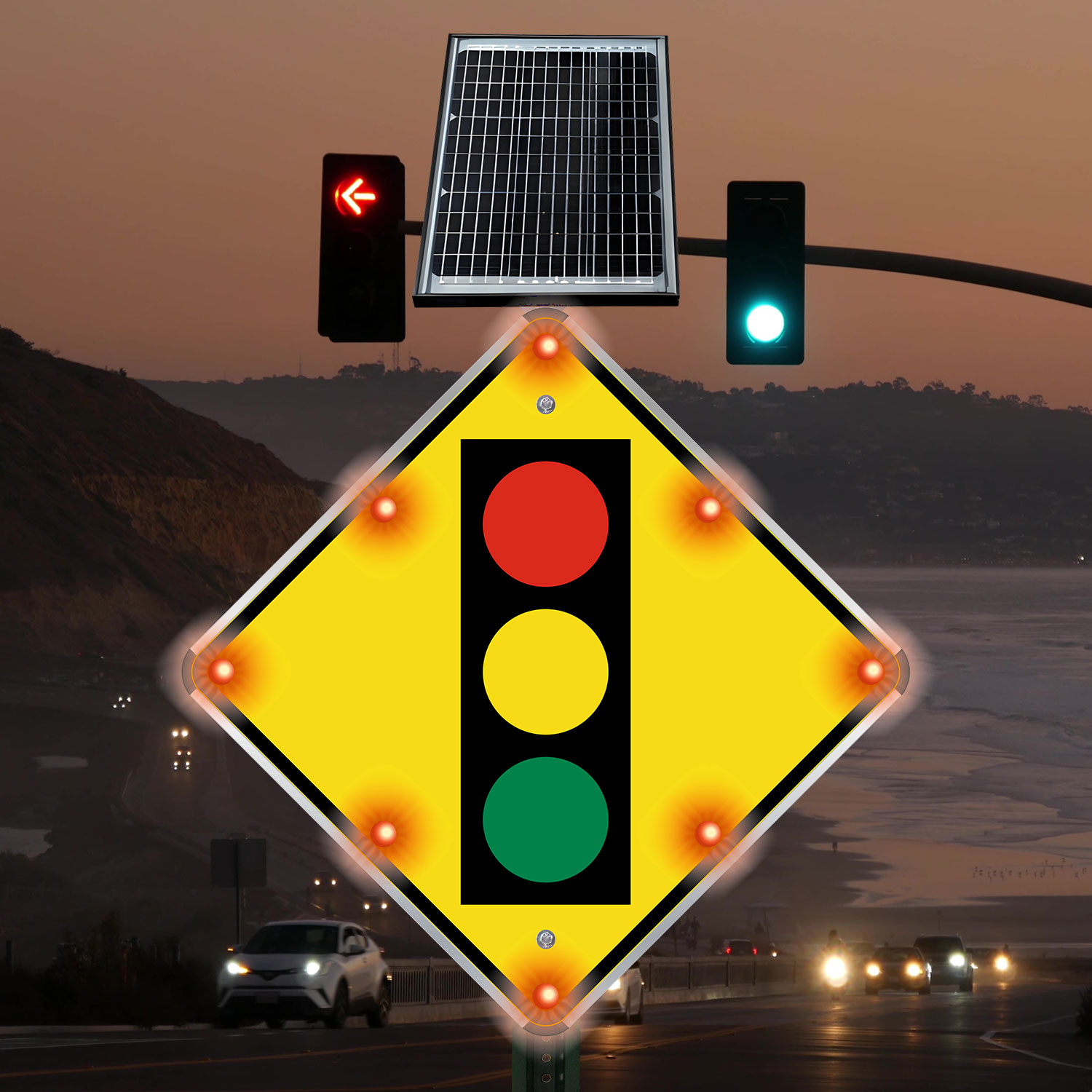 LED Solar Signal Ahead Sign