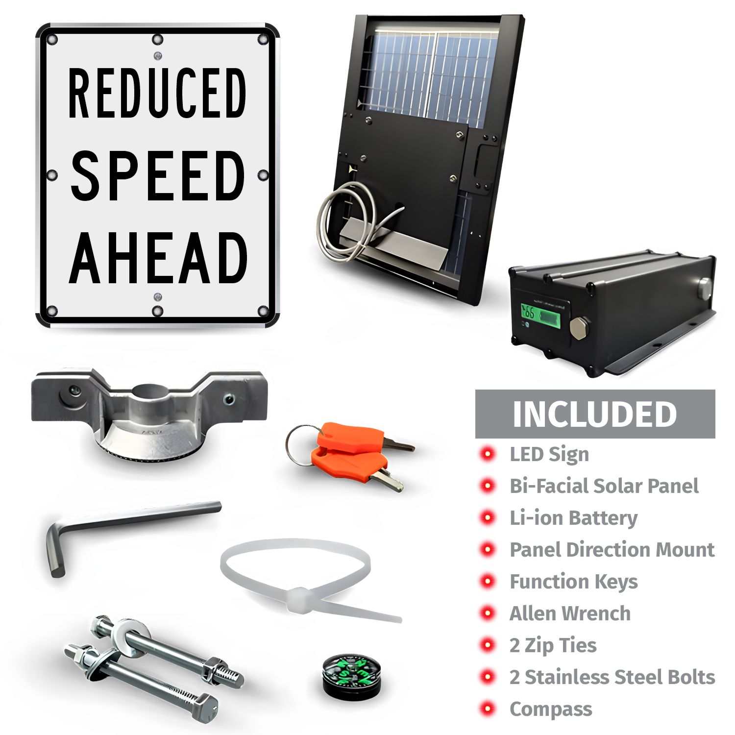 LED Solar Reduced Speed Ahead Sign