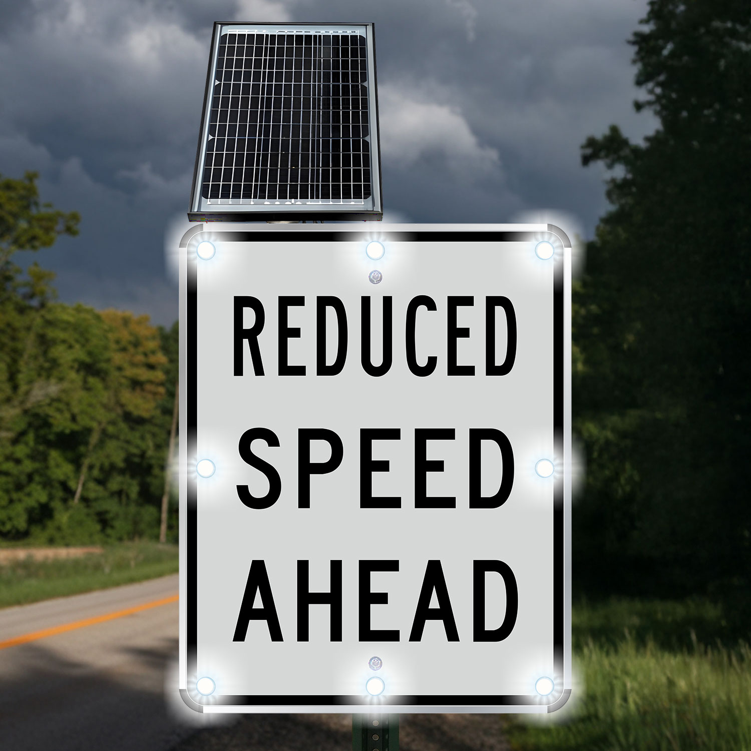LED Solar Reduced Speed Ahead Sign