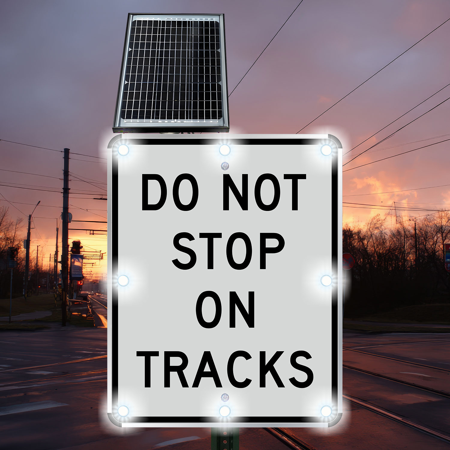 LED Solar Do Not Stop on Tracks Sign