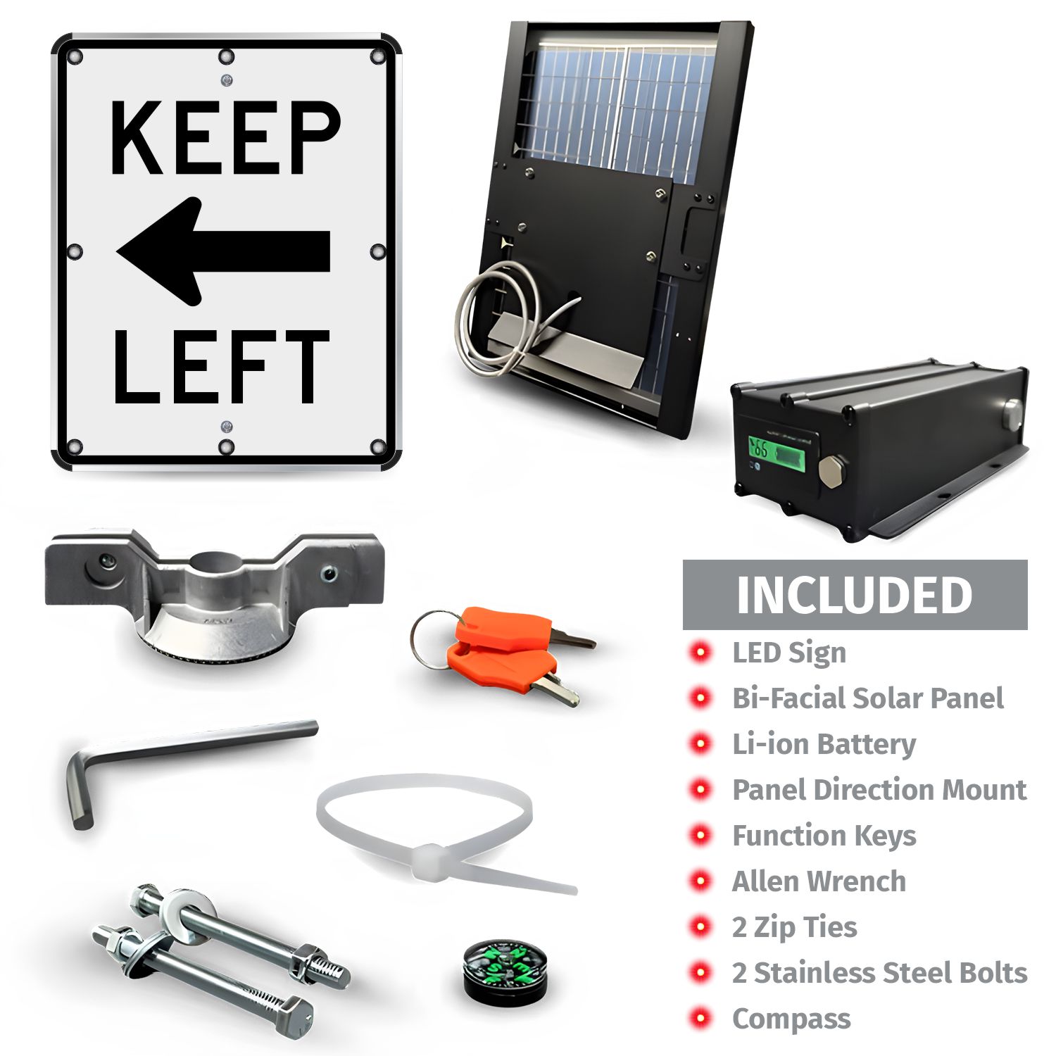 LED Solar Keep Left Sign