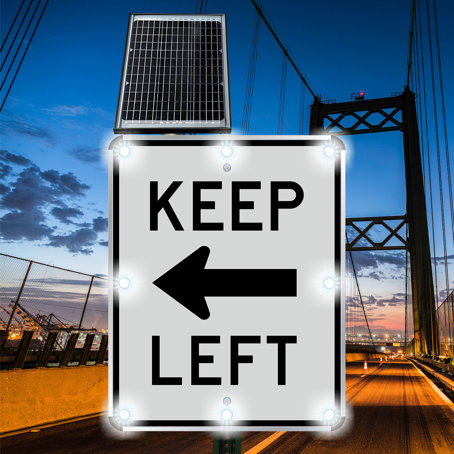 LED Solar Keep Left Sign