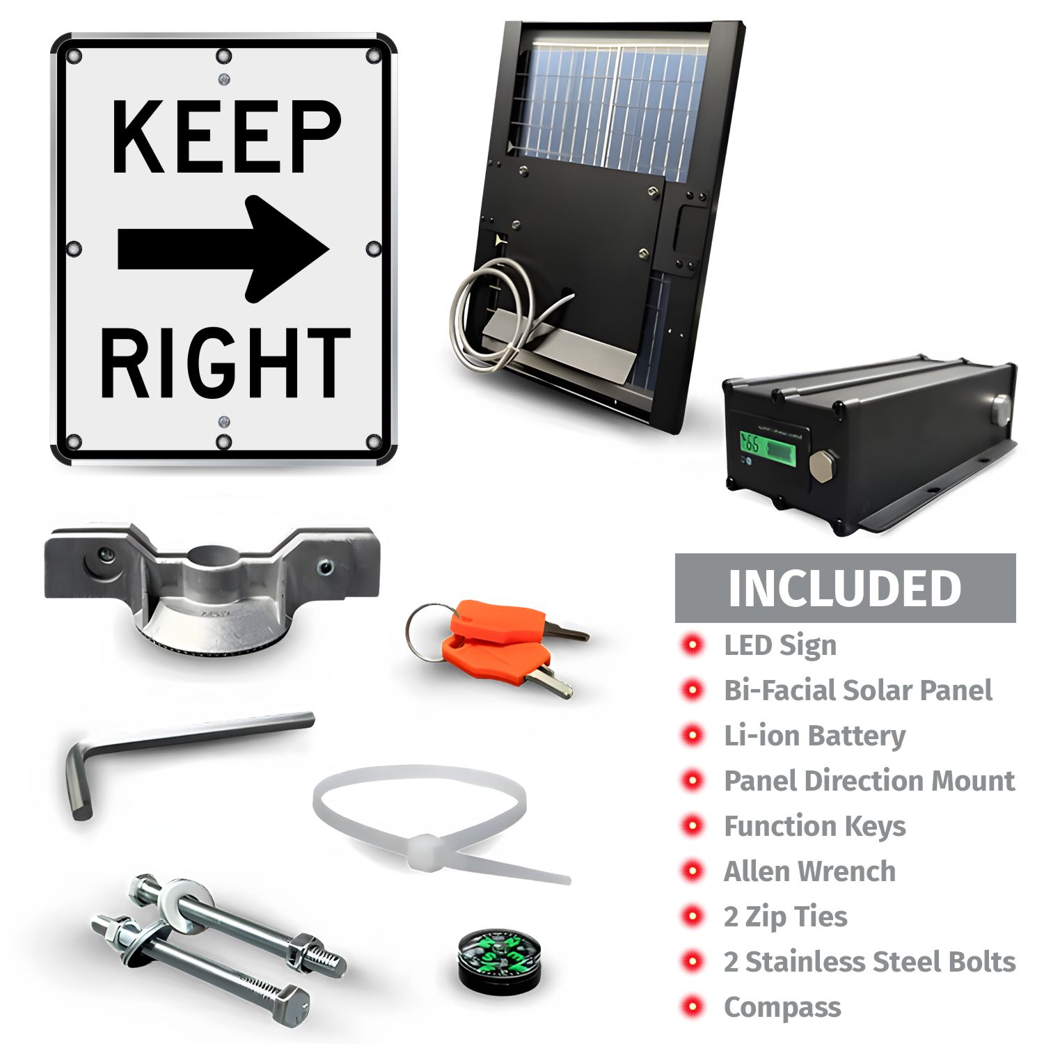 LED Solar Keep Right Sign
