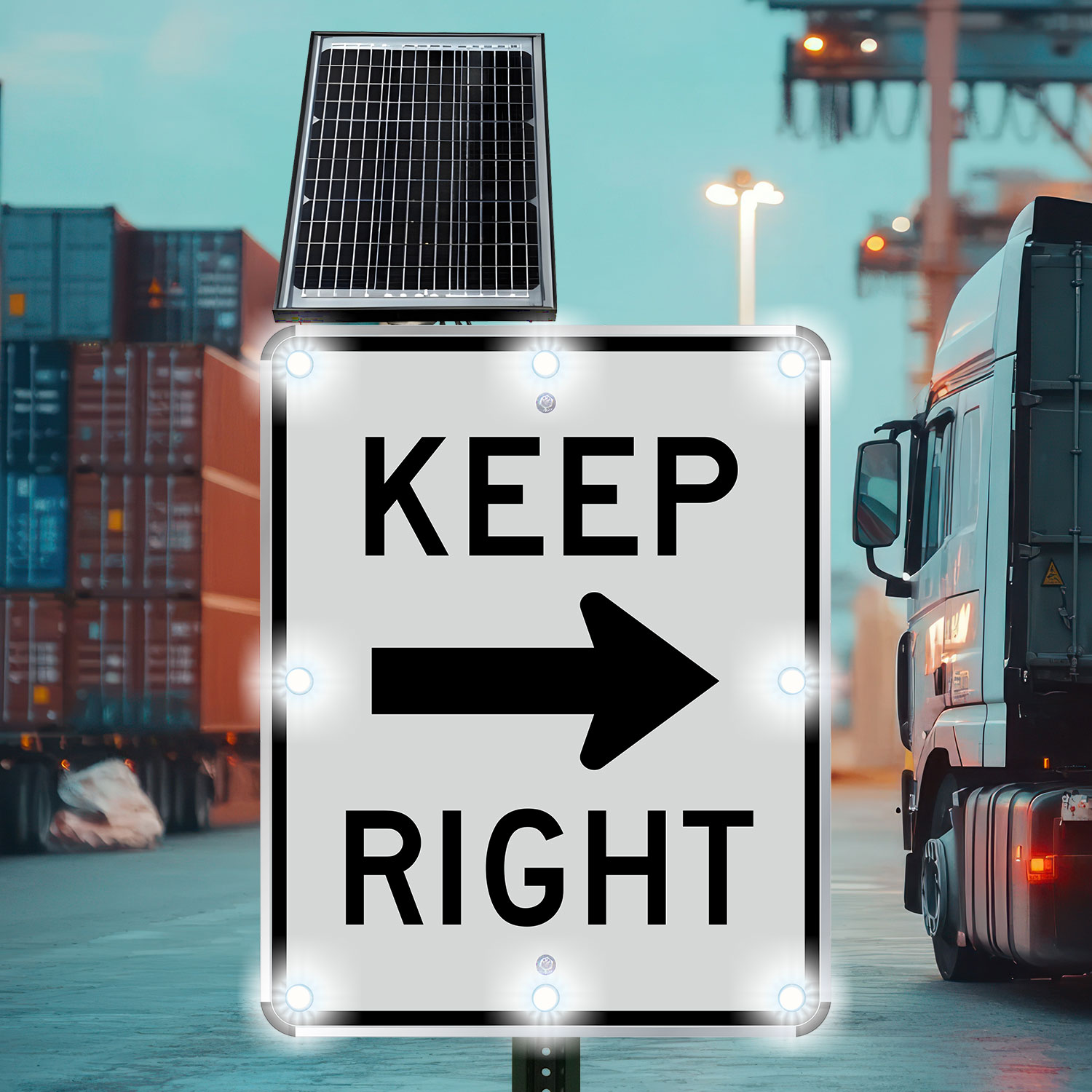 LED Solar Keep Right Sign