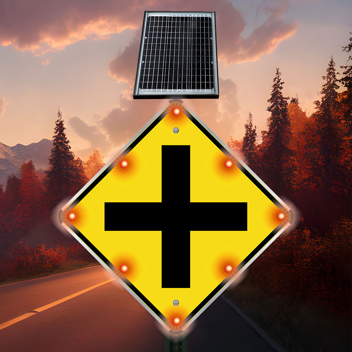 LED Solar Cross Road Intersection Sign