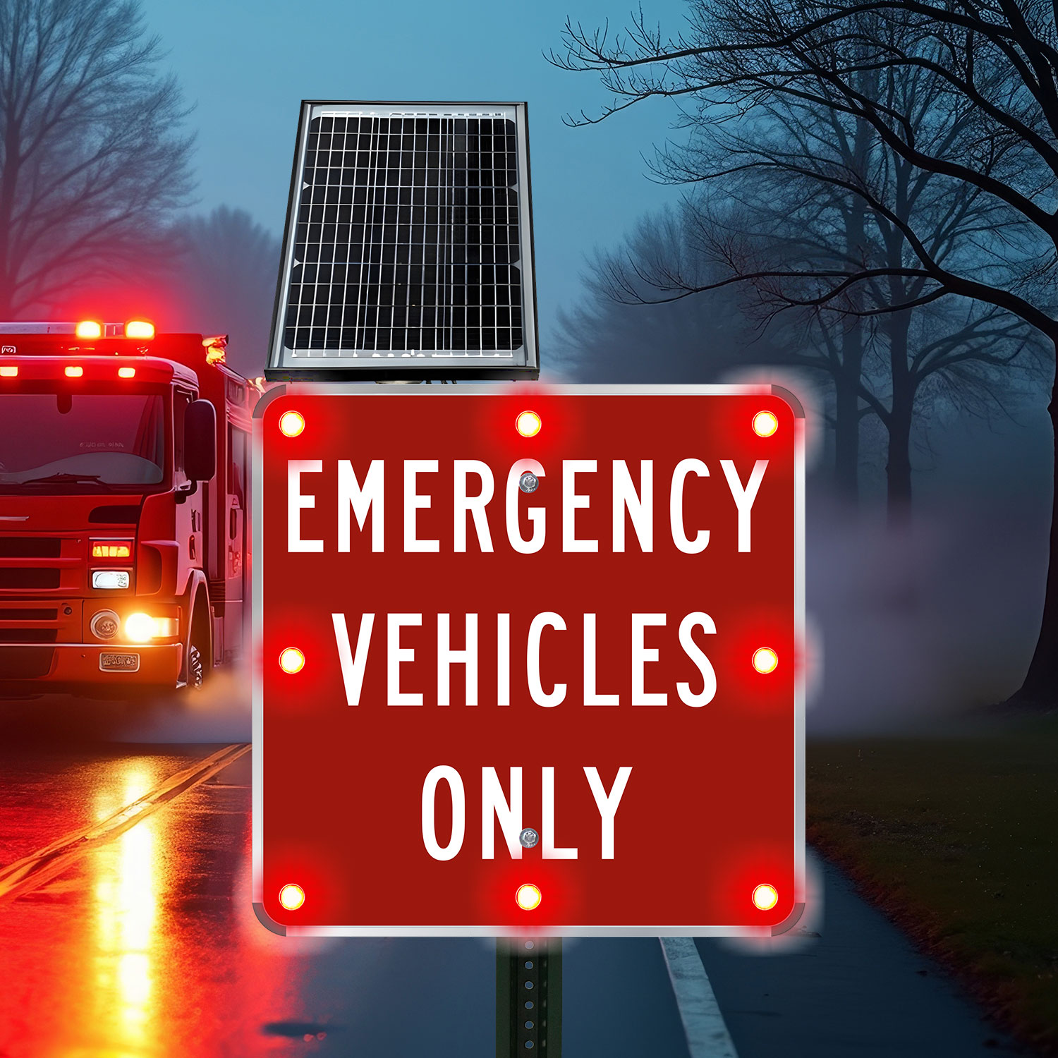 LED Solar Emergency Vehicles Only Sign