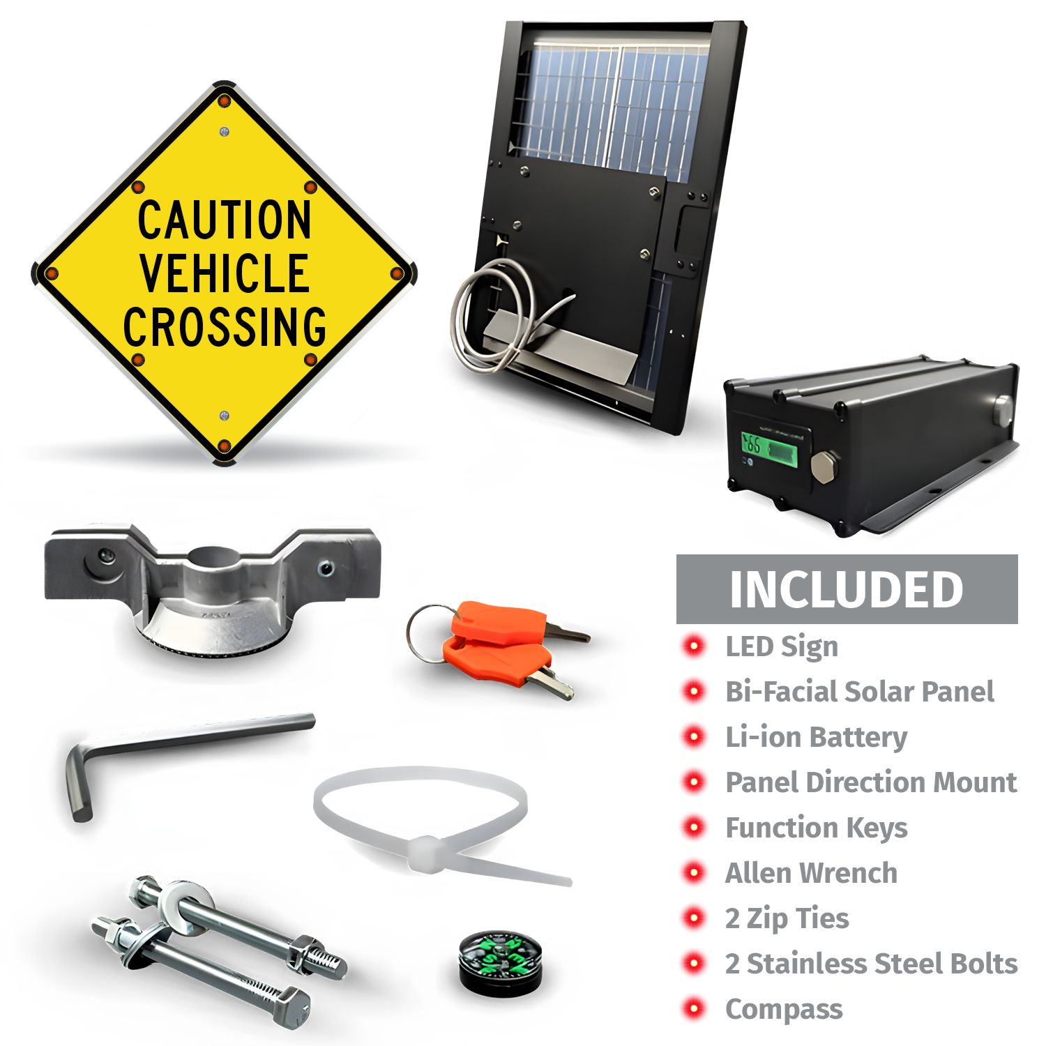 LED Solar Caution Vehicle Crossing Sign