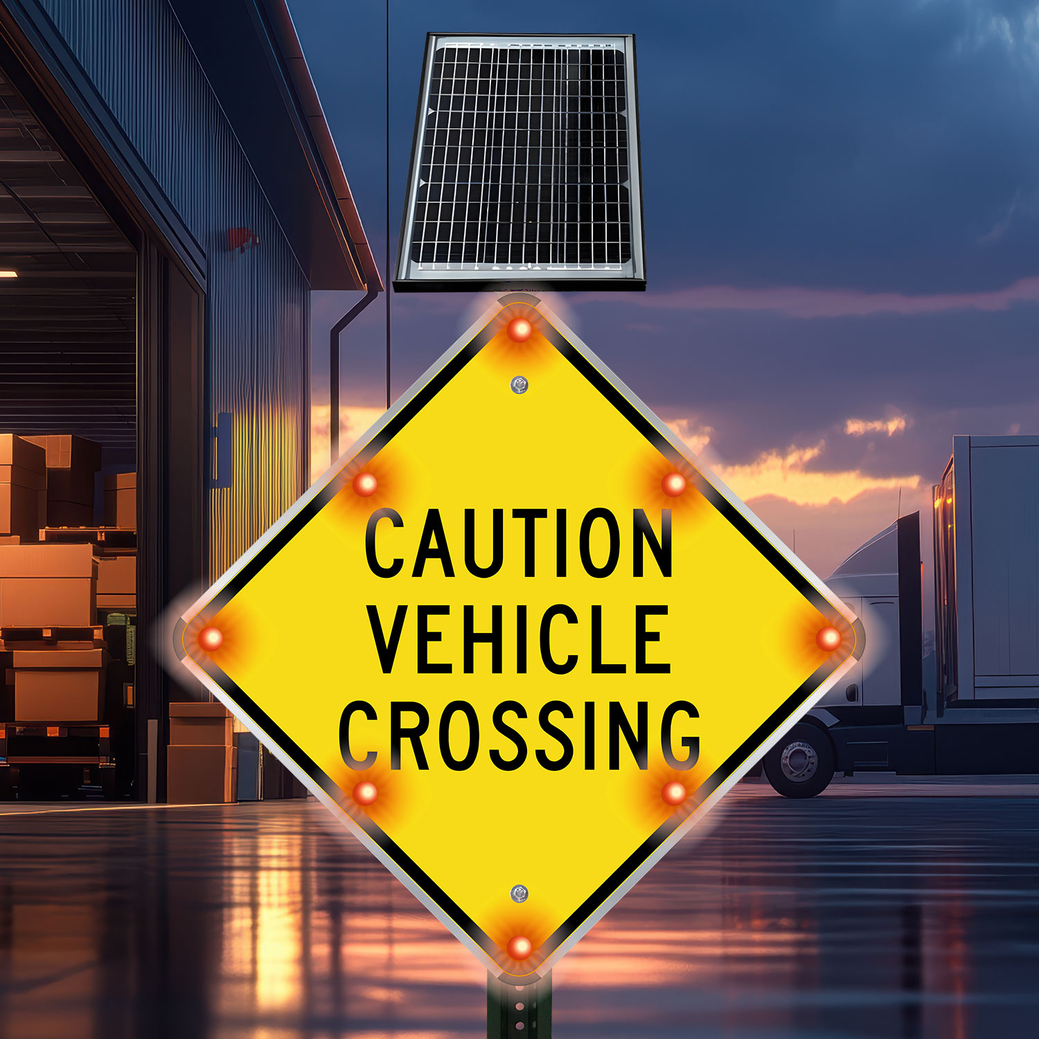 LED Solar Caution Vehicle Crossing Sign