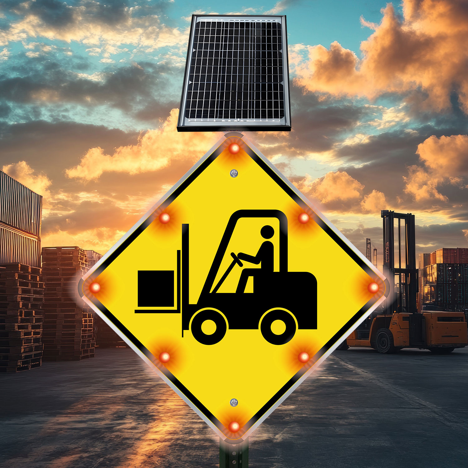 LED Solar Caution Forklift Symbol Sign