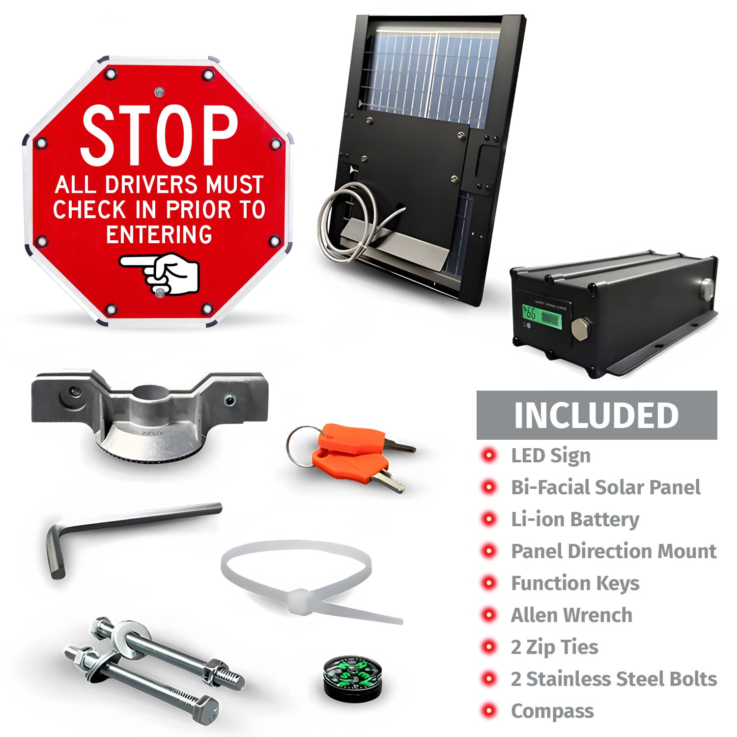 LED Solar Stop All Drivers Must Check In Prior To Entering Sign