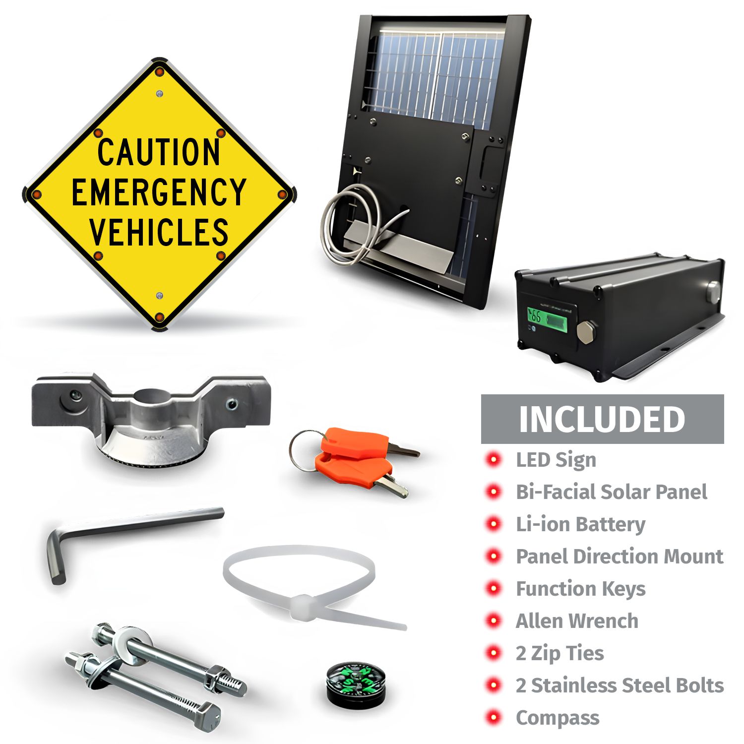 LED Solar Caution Emergency Vehicles Sign