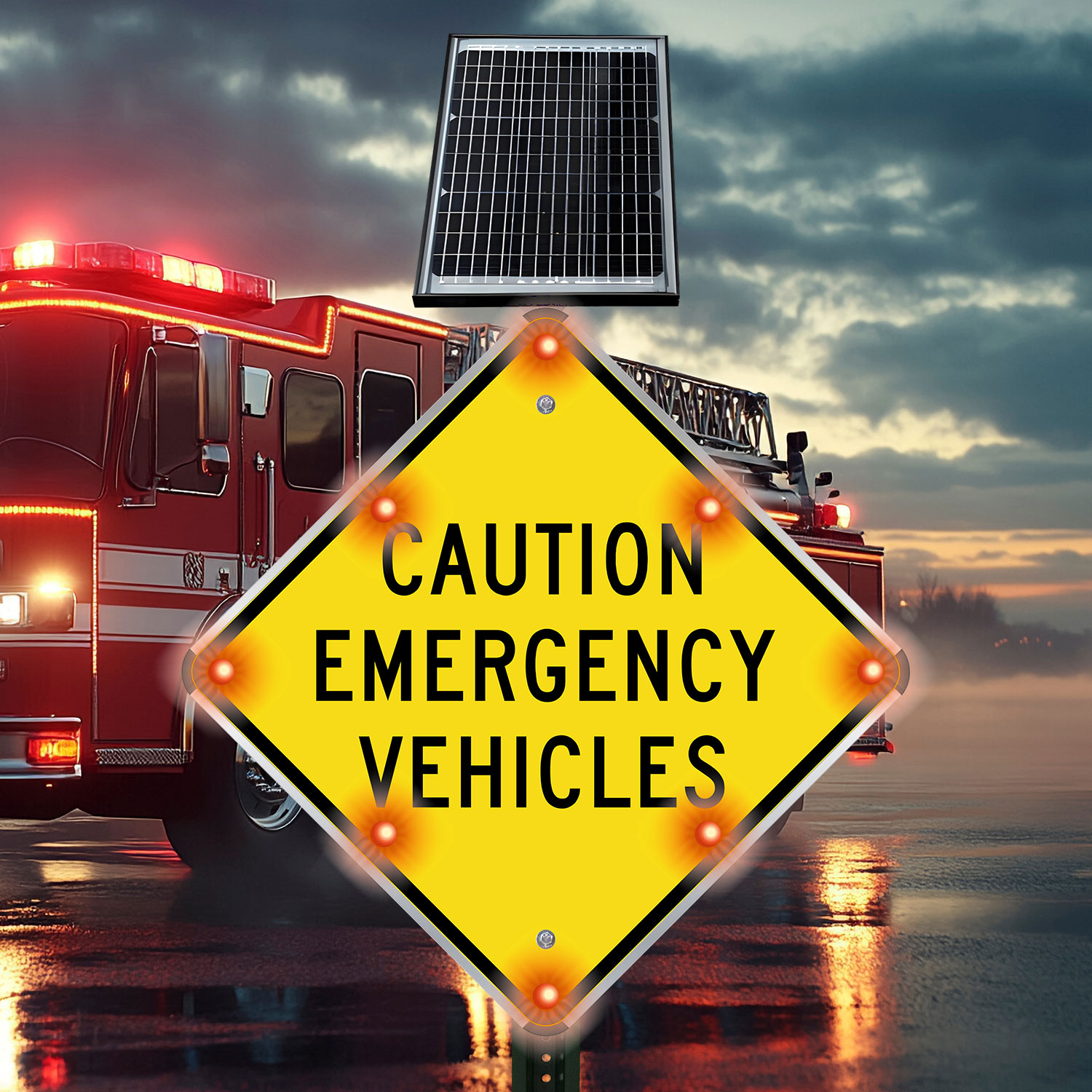 LED Solar Caution Emergency Vehicles Sign