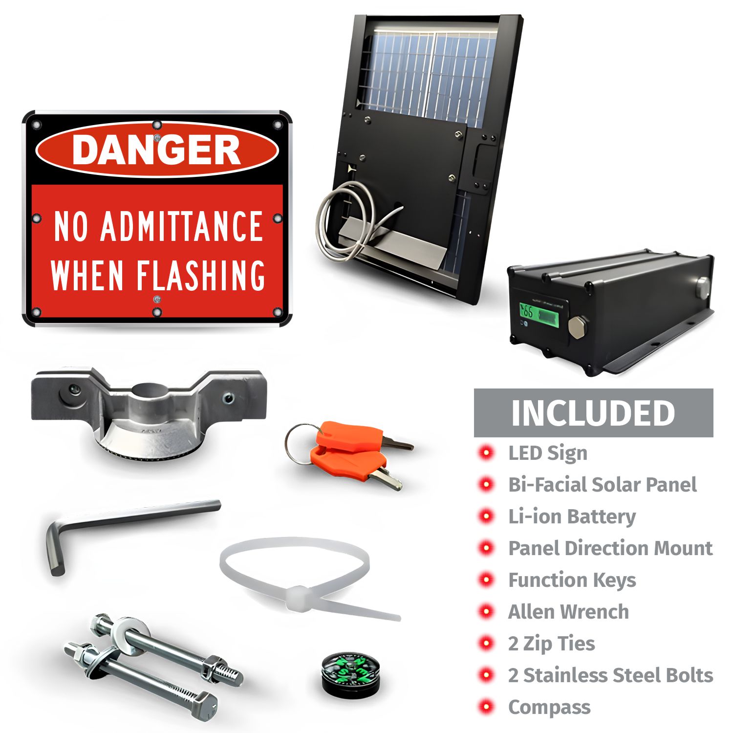 LED Solar Danger No Admittance When Flashing Sign