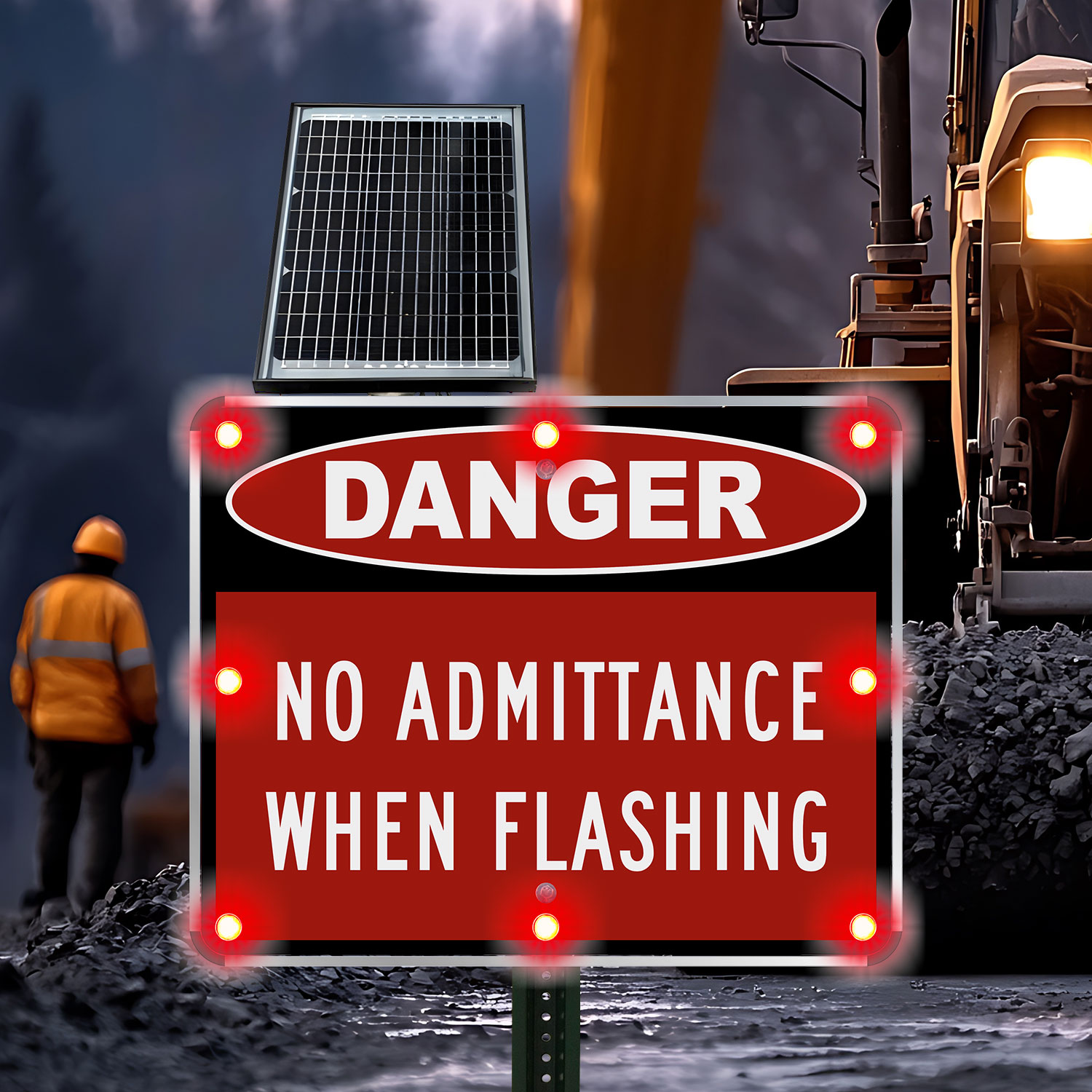 LED Solar Danger No Admittance When Flashing Sign