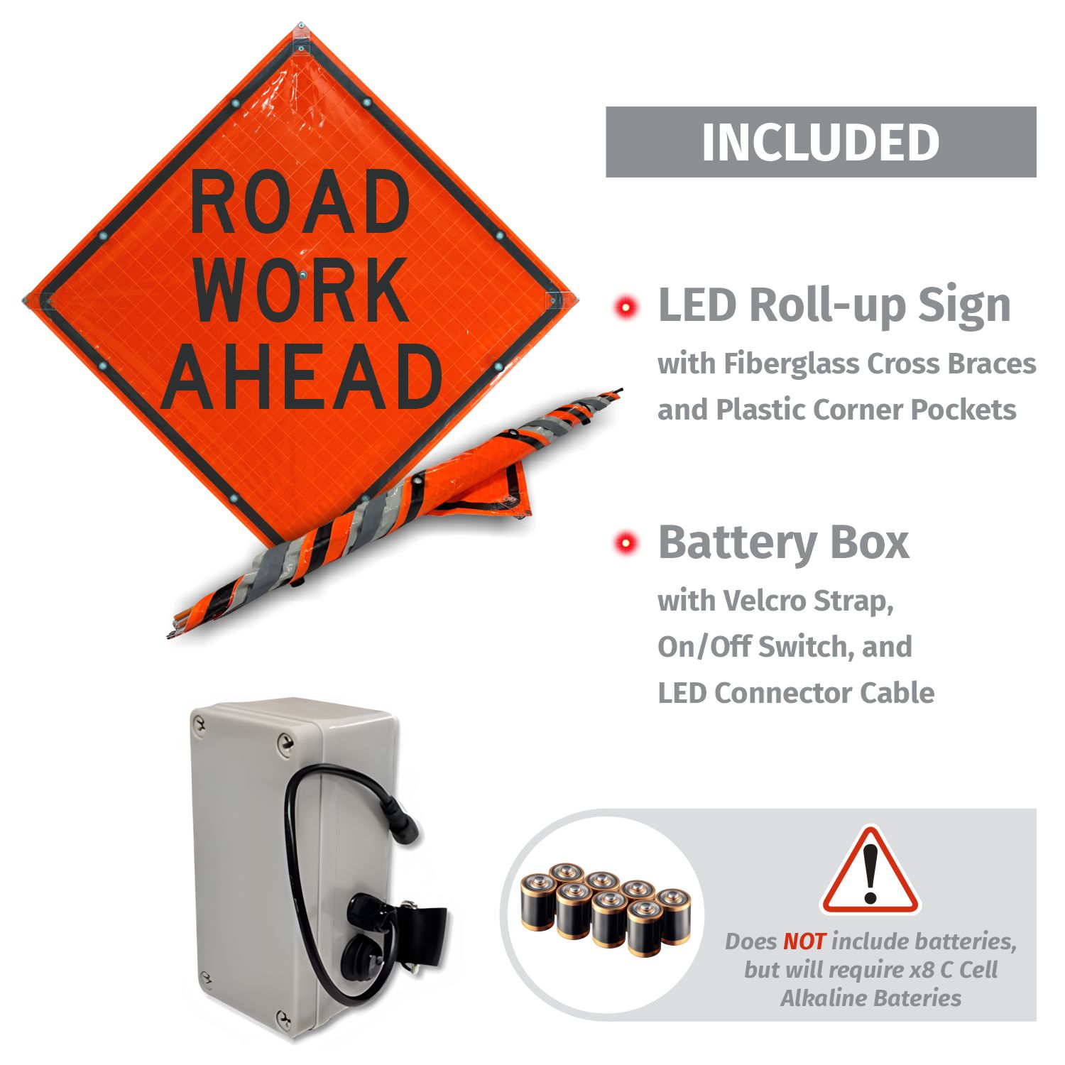 Road Work Ahead LED Roll-Up Sign