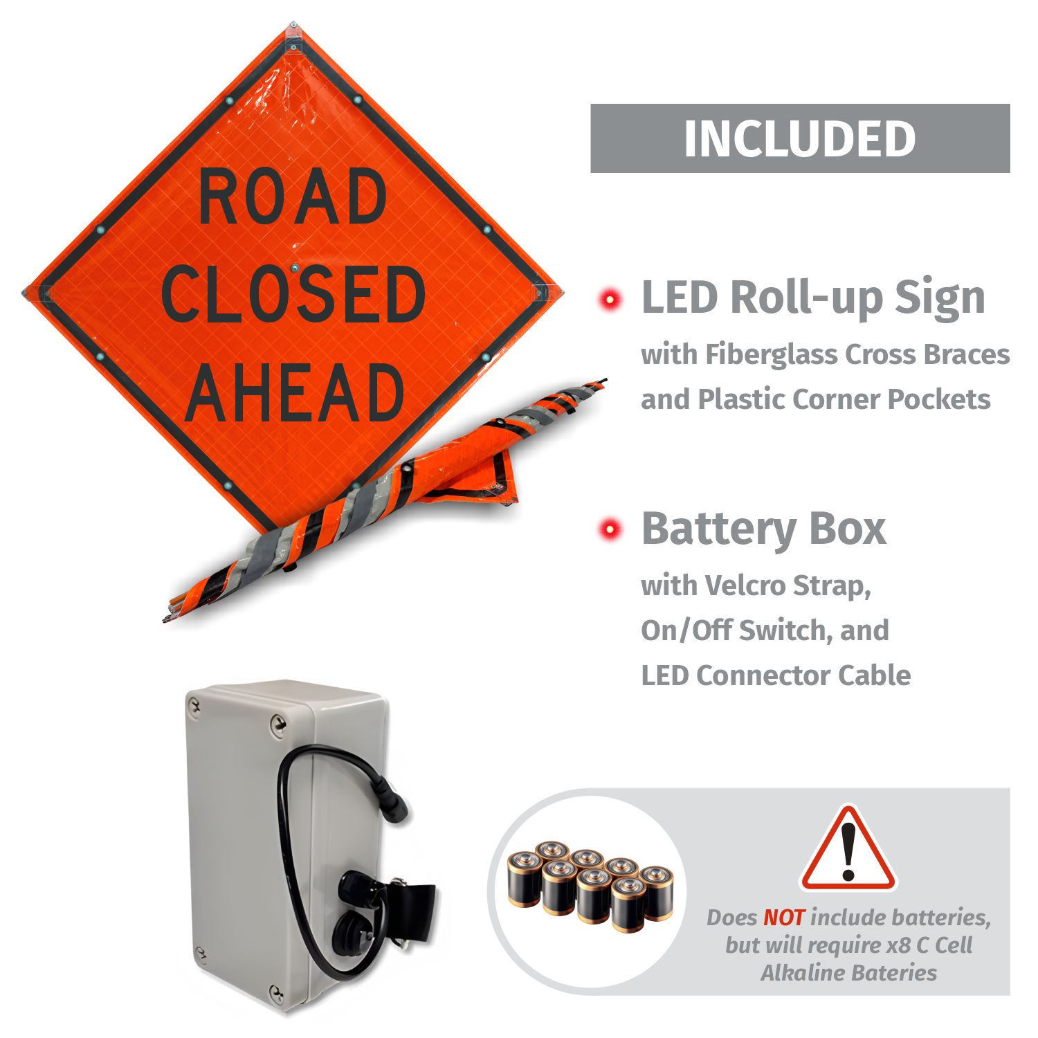 Road Closed Ahead LED Roll-Up Sign