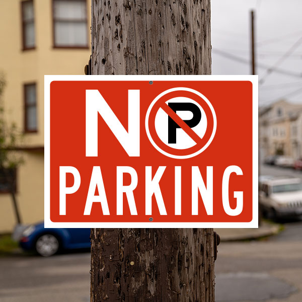 Red Temporary No Parking Sign