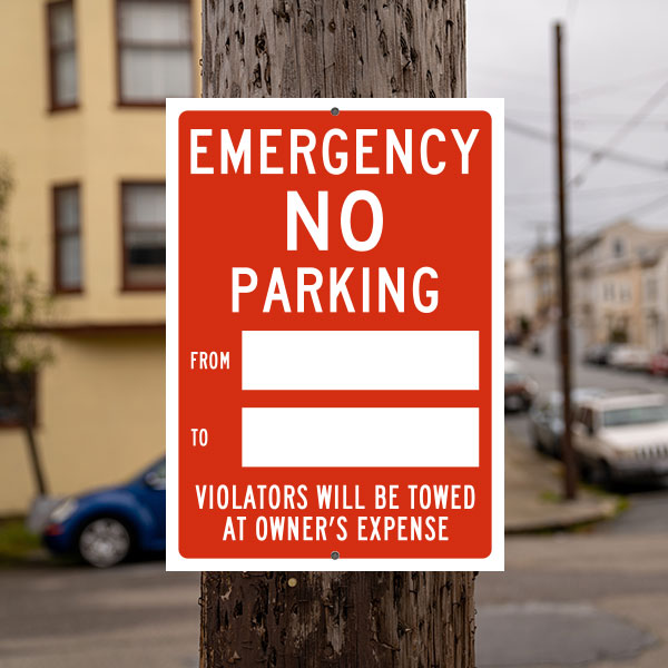 Emergency Temporary No Parking Violators Will Be Towed Sign