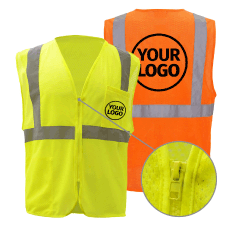 Custom  ANSI Class 2 Standard Zipper Hi Vis Safety Vest