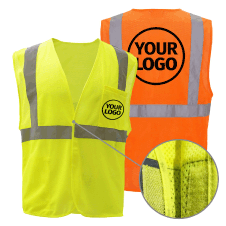 Custom  ANSI Class 2 Economy Mesh Safety Vest, Hook & Loop, Yellow/Lime