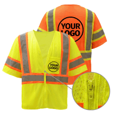 Custom  ANSI Class 3 Two-Tone Mesh Safety Vest, Zipper, Yellow/Lime