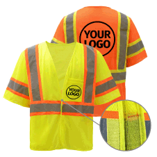 Custom  ANSI Class 3 Two-Tone Mesh Safety Vest, Hook & Loop, Yellow/Lime