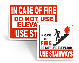 In Case of Fire Use Stairs Signs