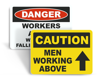 Men Working Above Signs