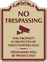 Burgundy Border & Text – No Trespassing Video Surveillance Sign