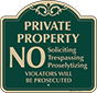 Green Background – No Soliciting Trespassing Or Proselytizing Sign