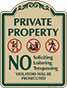 Green Border & Text – No Soliciting Loitering Or Trespassing Sign