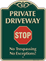 Green Background – Private Driveway No Trespassing Sign