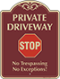 Burgundy Background – Private Driveway No Trespassing Sign