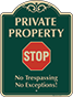 Green Background – No Trespassing No Exceptions Sign