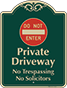 Green Background – Private Driveway No Solicitors Sign