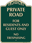 Green Background – Private Road Residents and Guest Only Sign