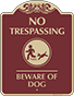 Burgundy Background – No Trespassing Beware Of Dog Sign