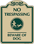 Green Border & Text – No Trespassing Beware Of Dog Sign