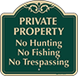 Green Background – No Hunting Fishing Or Trespassing Sign