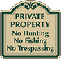 Green Border & Text – No Hunting Fishing Or Trespassing Sign